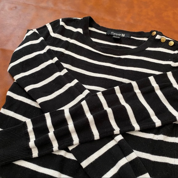 Forever 21 | Striped Sweater with Gold Button Detail | S - Picture 2 of 6